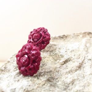 Burgundy Micro Glitter Rose Floral Stud Earrings
